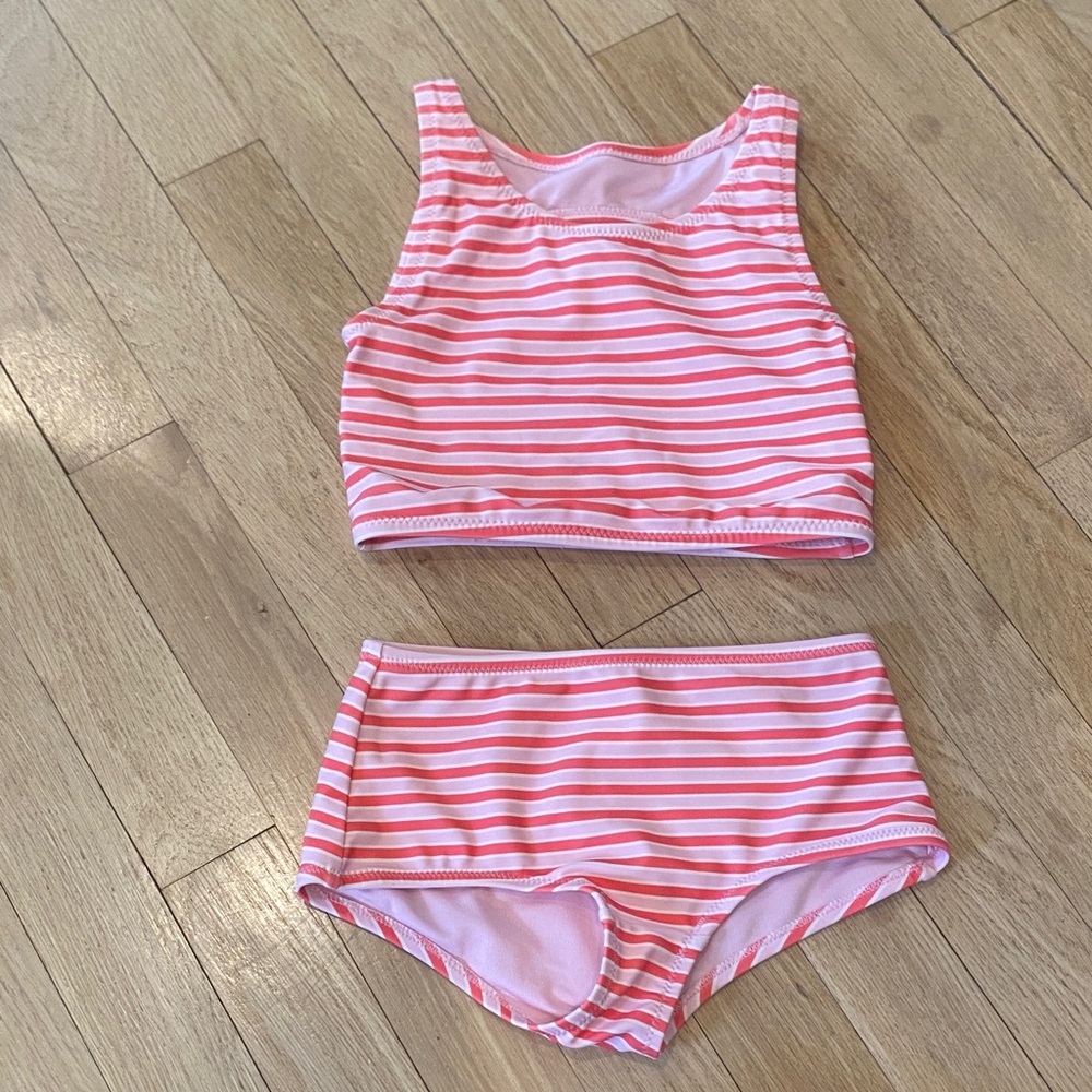 Striped Pink & White Two-Piece Swim Set Toddler Girl